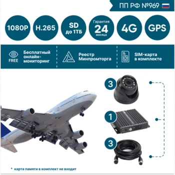 на 3 камеры для общественного транспорта NSCAR BUS301 FullHD_2SD с опциями 4G+GPS/Глонасс